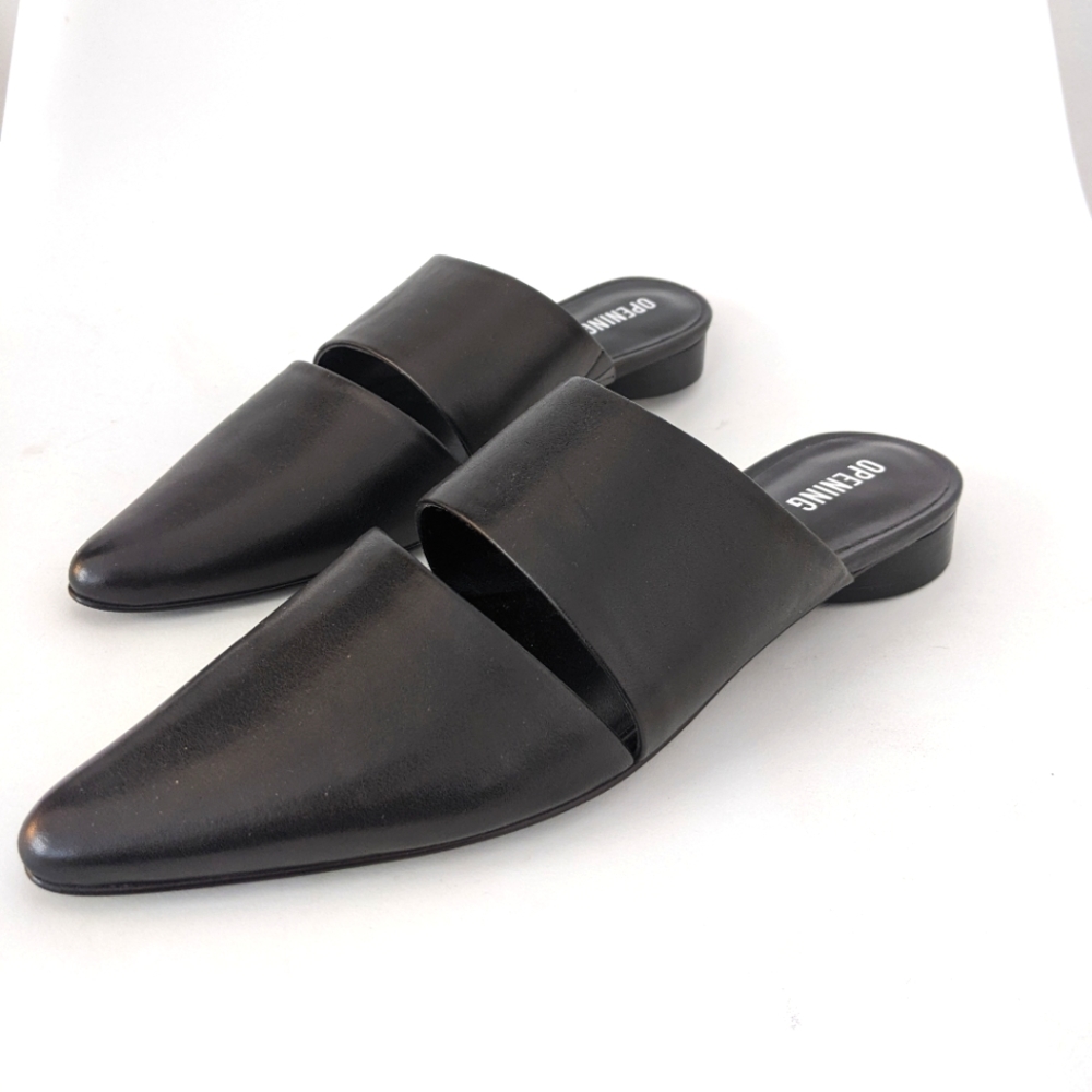 Opening Ceremony Black Leather Cutout Slide Mules